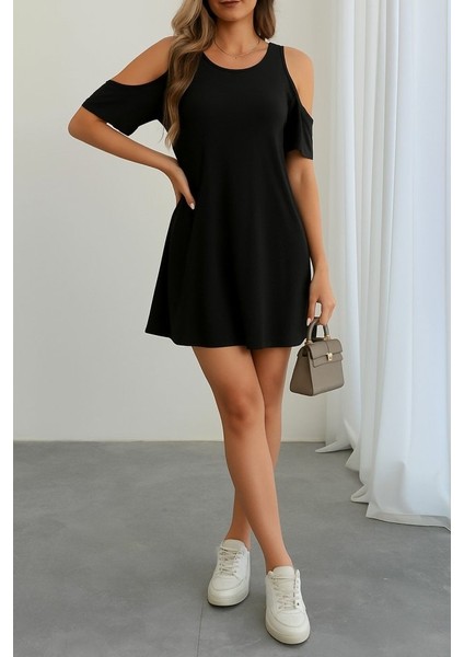 Kadın Kısa Kollu Omuz Pencere Detay Kiloş Viskon Elbise fiyatları