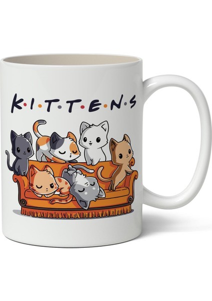 Kittens Friends Kediler Cats Temalı Beyaz Kupa Bardak Arkadaşa Sevgiliye Hediye