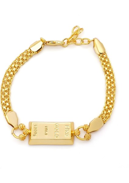 İmitasyon Altın Kaplama Hazır Zincir Desenli Külçe Bileklik BLK-1152