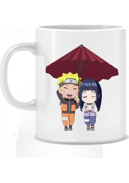 Naruto & Hinata Chibi Anime Temalı Beyaz Kupa Bardak