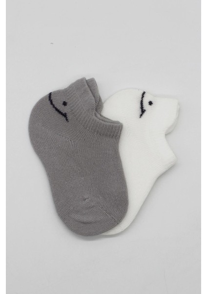 2li Sneakers Smile Penye Çorap 20106 Gri Ekru fırsatları