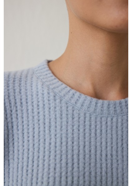 Açık Mavi Bisiklet Yaka Uzun Kollu Waffle Termal Etkili Pijama Takımı