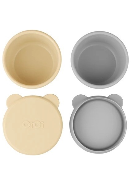 Silikon Kapaklı Mini Kase 2li Mini Bites Mellow Yellow Powder Grey