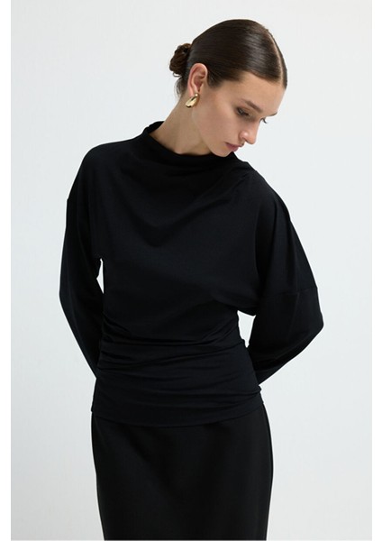 Degaje Yaka Uzun Kol Bluz Siyah 11544687001