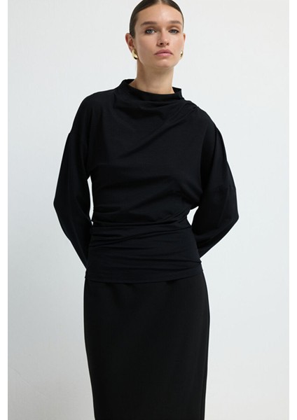 Degaje Yaka Uzun Kol Bluz Siyah 11544687001 fırsatları