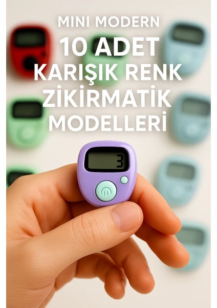 Mini Modern 10 Adet Karışık Renk Zikirmatik Modelleri Yüzük Tipi