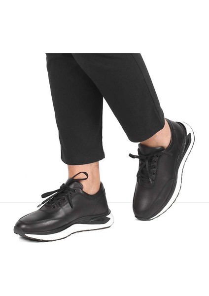 Erkek Siyah Kalın Tabanlı Deri Sneaker