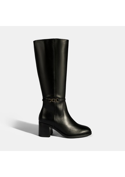 Kadın Siyah Metal Aksesuarlı Deri Çizme fiyatları