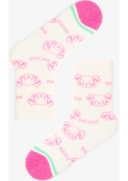 Çok Renkli Kız Çocuk Pinky Woof 4lü Soket Çorap