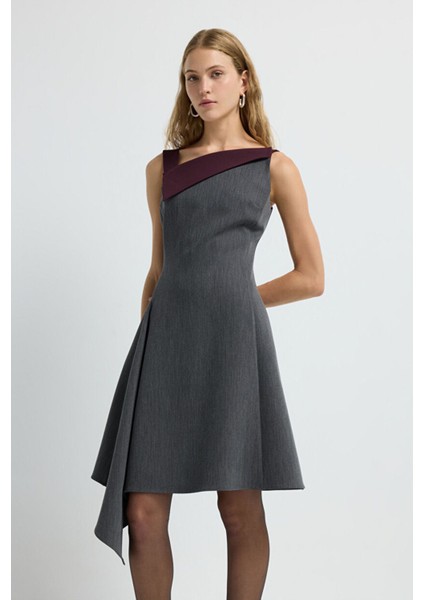 Asimetrik Volanlı Elbise Antrasit 12445675000 fiyatları