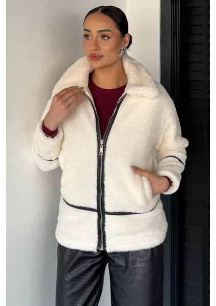 Kadın Şerit Detaylı Iç Astarlı Peluş Mont P-00019021 fiyatları