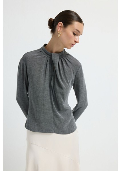 Uzun Kollu Bluz Gri 11545742000