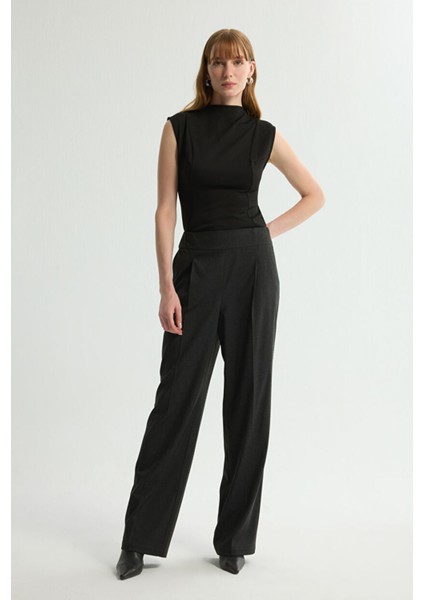 Geniş Paça Çizgili Pantolon C.antrasit 153L9674000