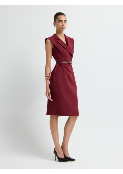 Kruvaze Kolsuz Elbise Bordo 12444224001