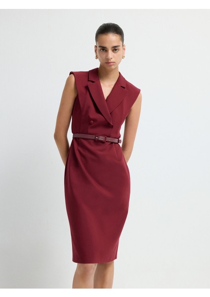 Kruvaze Kolsuz Elbise Bordo 12444224001 fiyatları