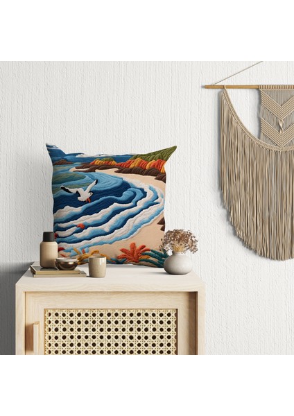 2 Li Kombin Nakış Desen Deniz Manzara Dijital Baskılı Kırlent Kılıfı modelleri