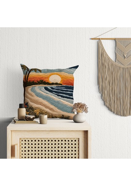 2 Li Kombin Nakış Desen Deniz Manzara Dijital Baskılı Kırlent Kılıfı fırsatları