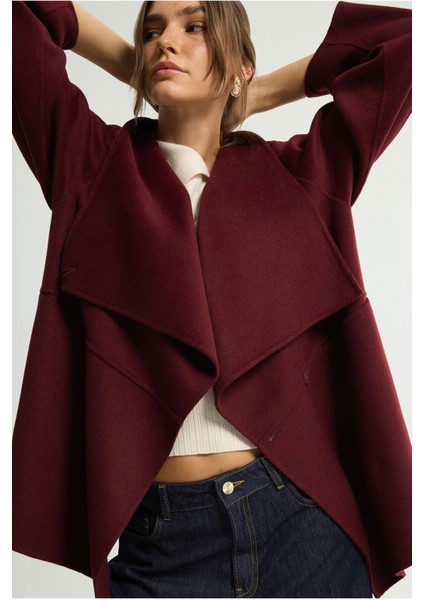 Geniş Yakalı Kaban Bordo 136L9578000 fırsatları