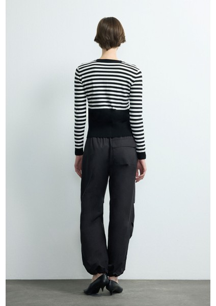 Çizgili Düğmeli Triko Hırka C.siyah 134M2270000