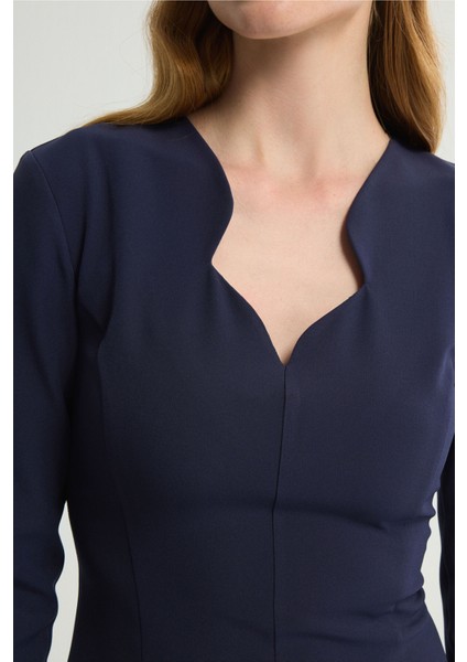 V Yaka 3/4 Kollu Elbise Lacivert 124L9733000 fiyatları