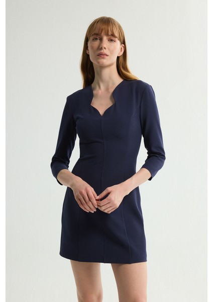 V Yaka 3/4 Kollu Elbise Lacivert 124L9733000 fırsatları