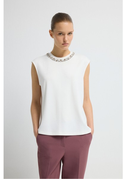 Taş Detaylı Kolsuz Bluz Kemik 11546053000 fırsatları