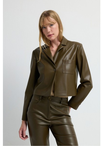 Deri Crop Ceket Haki 11944206001