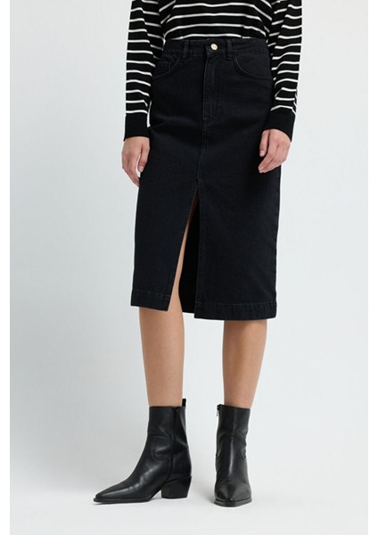 Önü Yırtmaçlı Denim Etek Siyah 12744445001 fiyatları