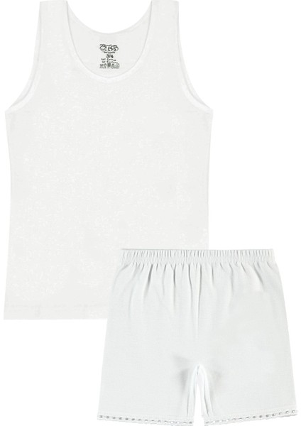 Kız Çocuk Kalınaskı Atlet Boxer Ribana Beyaz (%100 Pamuk)