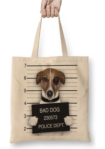 Bad Dog Pug Köpek Beyaz Bez Çanta Uzun Saplı Alışveriş Çantası Plaj Çantası