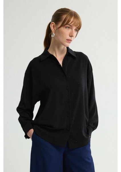 Taş Detaylı Gömlek Siyah 130L9706000