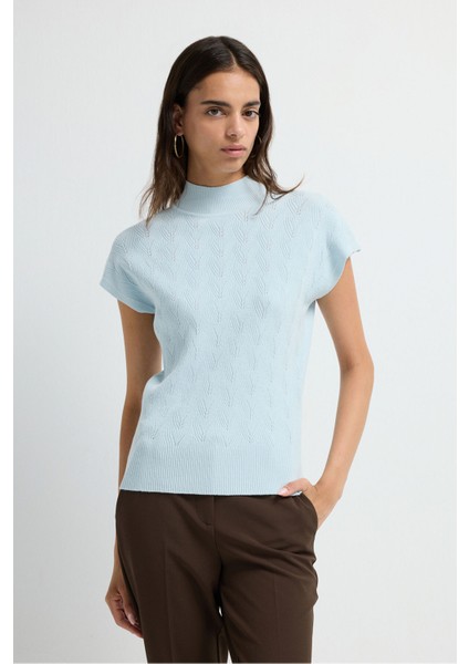 Düşük Kol Triko Bluz Mavi 11544351001 fırsatları