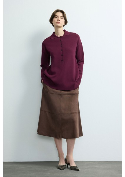 Düğmeli Triko Kazak Bordo 139M2277000 modelleri