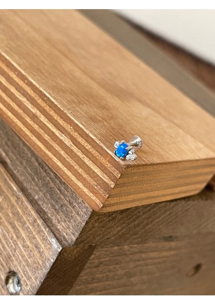 925 Ayar Gümüş Opal ve Zirkon Taşlı Dudak Helix Tragus Kıkırdak Piercingi Gümüş Piercing