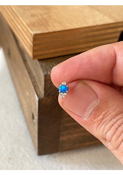 925 Ayar Gümüş Opal ve Zirkon Taşlı Dudak Helix Tragus Kıkırdak Piercingi Gümüş Piercing fiyatları
