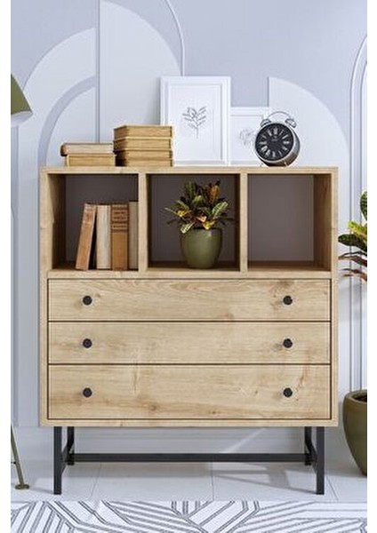 Carla Şifonyer Modern Tasarım Safir Meşe 80 cm Genişlik 85 cm Yükseklik 3 Çekmeceli indirimleri