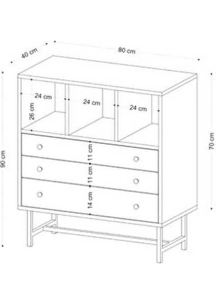 Carla Şifonyer Modern Tasarım Safir Meşe 80 cm Genişlik 85 cm Yükseklik 3 Çekmeceli