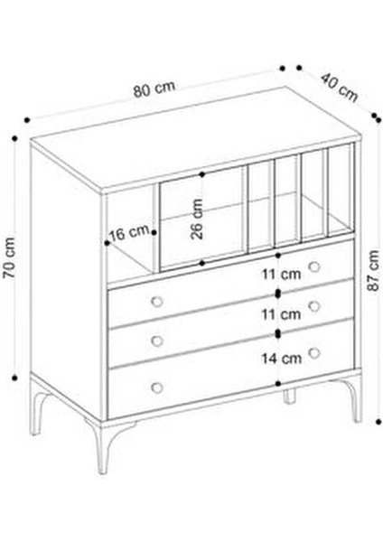 Nevada Şifonyer Modern Tasarım Safir Meşe 80 cm Genişlik 85 cm Yükseklik 3 Çekmeceli