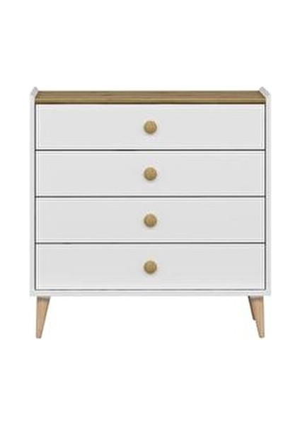 Mitra Modern Şifonyer Beyaz 4 Çekmeceli 90 cm Yükseklik 90 cm Derinlik 45 cm