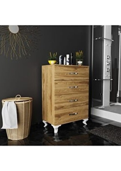S3 Modern Şifonyer Ceviz Renk 4 Çekmeceli 70x97x38 cm E1 Kalite Malzeme indirimleri
