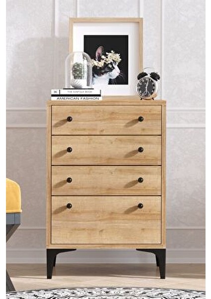 HOLY Şifonyer Modern Tasarım 4 Çekmeceli Safir Meşe 45x40x87 cm fırsatları