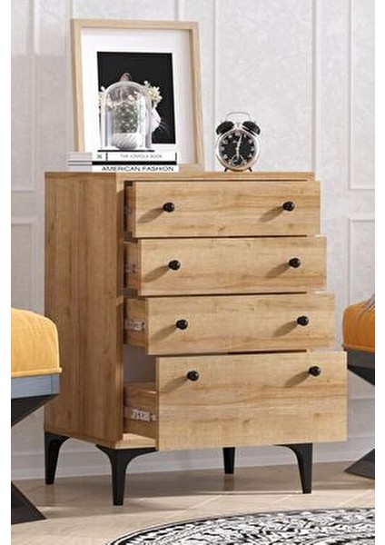 HOLY Şifonyer Modern Tasarım 4 Çekmeceli Safir Meşe 45x40x87 cm indirimleri