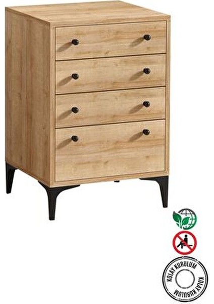 HOLY Şifonyer Modern Tasarım 4 Çekmeceli Safir Meşe 45x40x87 cm