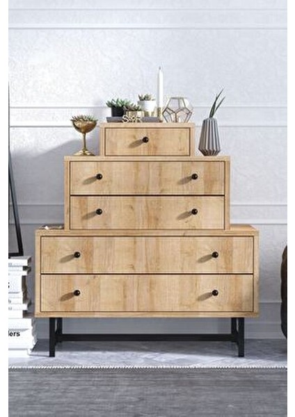 Tata Şifonyer Modern Tasarım 5 Çekmeceli Safir Meşe 80 cm Genişlik 85 cm Yükseklik indirimleri