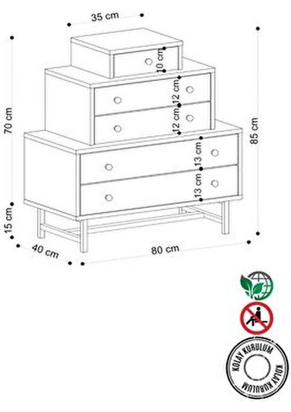 Tata Şifonyer Modern Tasarım 5 Çekmeceli Safir Meşe 80 cm Genişlik 85 cm Yükseklik