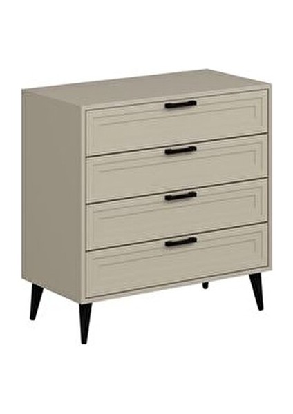 Prıme Modern Şifonyer Yüksek Kalite Melamin 90x90x45 cm 4 Çekmeceli Kumtaşı Renk