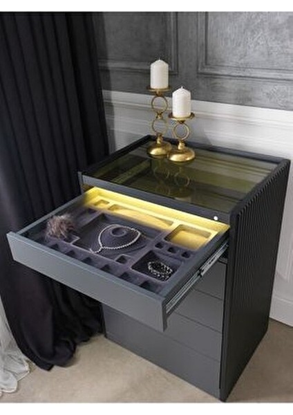 Creo Modern Dar Şifonyer Antrasit MDF 64x46x87 cm 5 Çekmeceli Depolama fiyatları