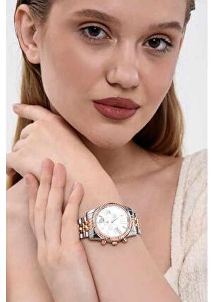 Roma Rakam Kasa Detaylı Kadın Kol Saati Gümüş Rose Altın Metal Kordon 3 ATM Suya Dayanıklı