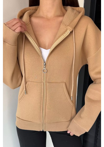 Kadın Üç Iplik Şardonlu Kapüşonlu Sweatshirt P-00019011