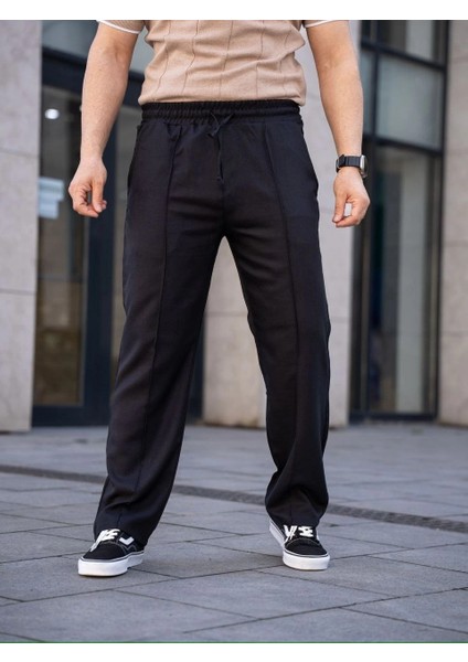 Erkek Keten Cepli Çıma Dikişli Jogger Buggy Pantalon Rahat Kalıp - Siyah